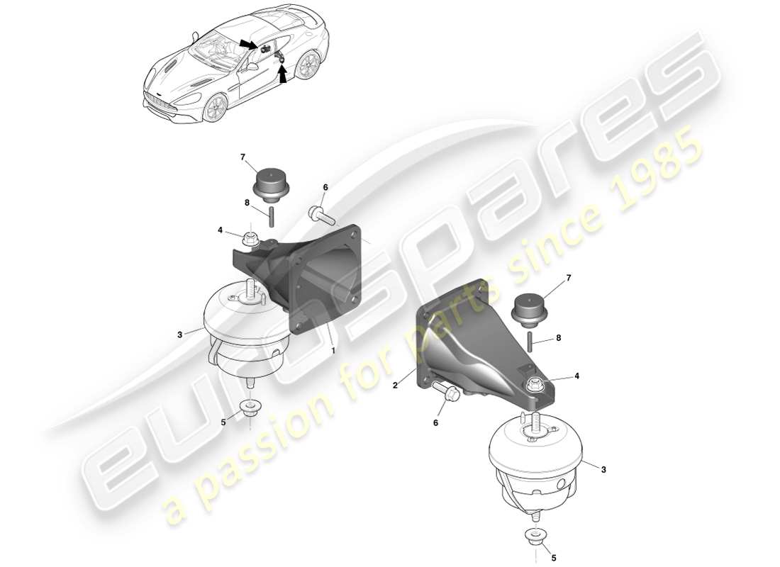 aston martin vanquish (2013) supporti del gruppo propulsore diagramma delle parti
