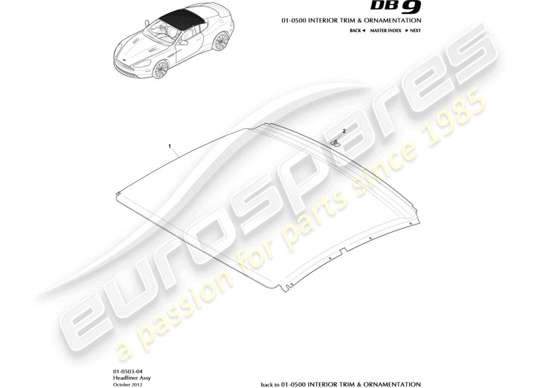 un diagramma delle parti dal catalogo delle parti aston martin db9
