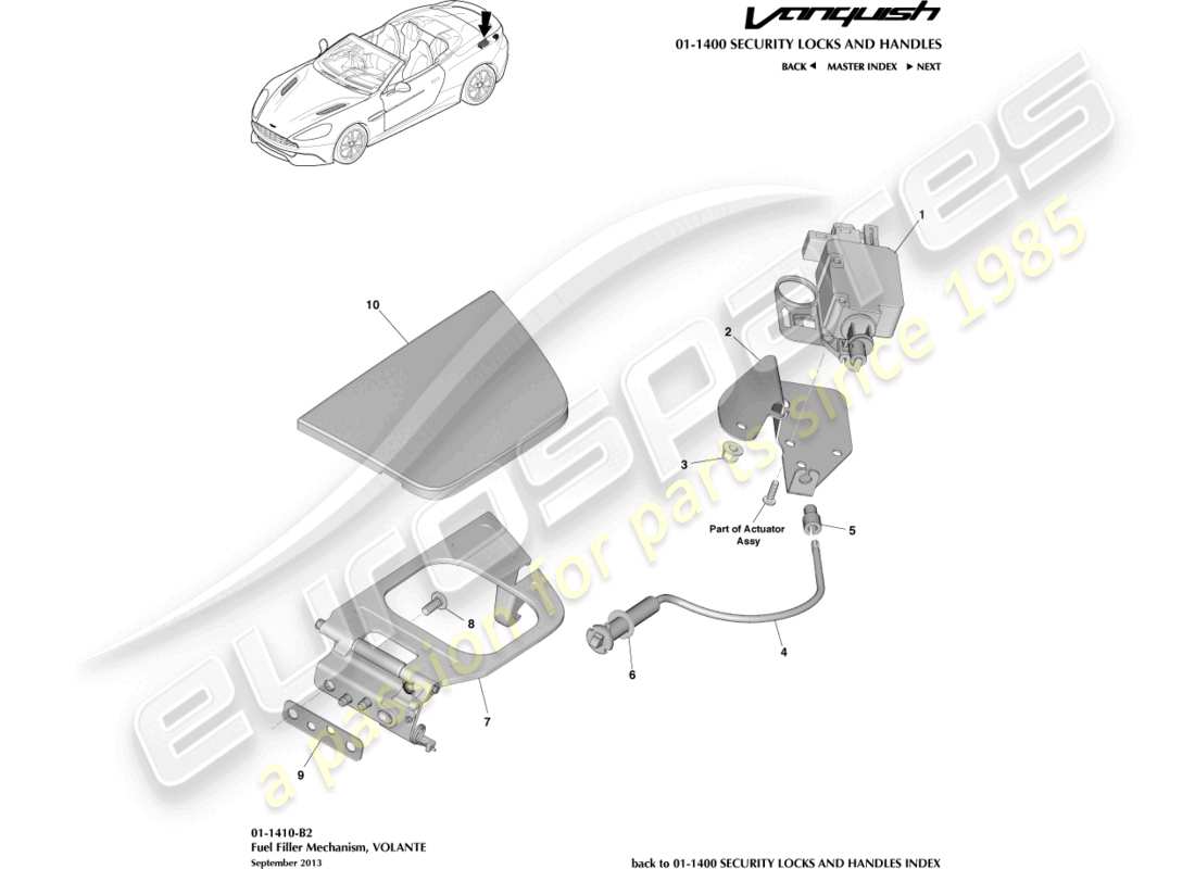 aston martin vanquish (2018) meccanismo di rifornimento carburante, diagramma delle parti volante
