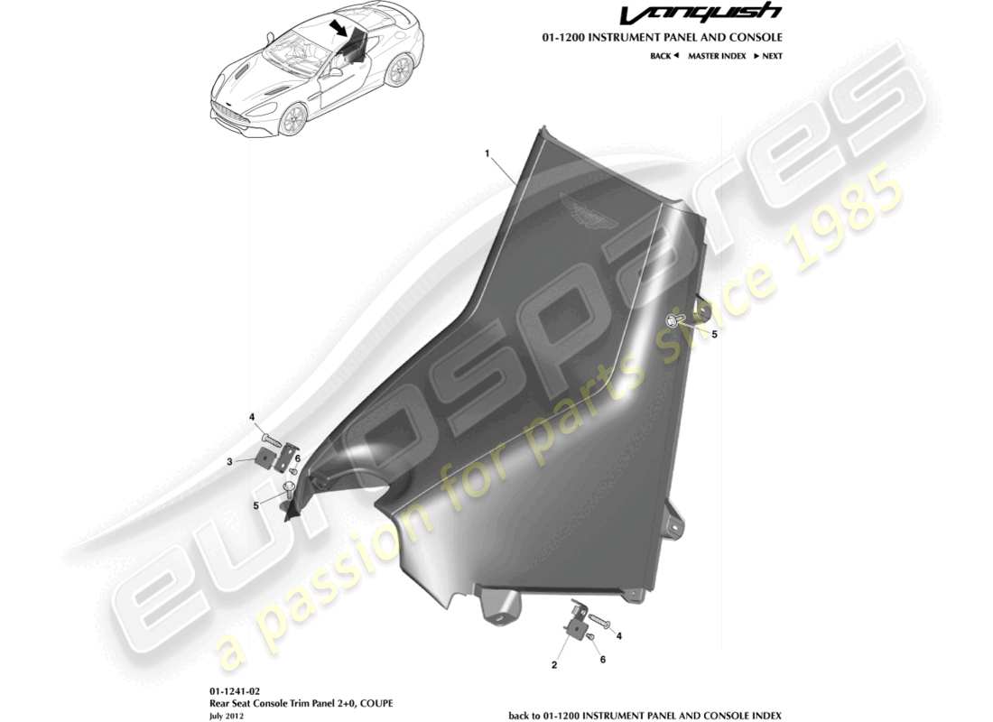 aston martin vanquish (2015) schema delle parti console posteriore, coupé 2+0
