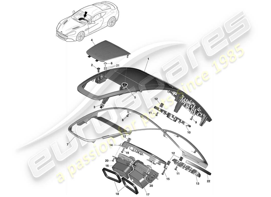 aston martin vanquish (2014) pannello di rivestimento della pila centrale diagramma delle parti