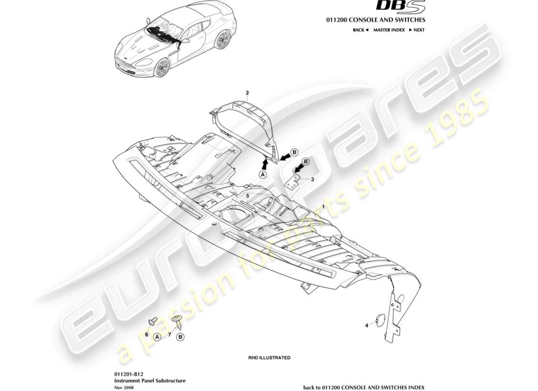 aston martin dbs (2010) ip-unterbau teilediagramm