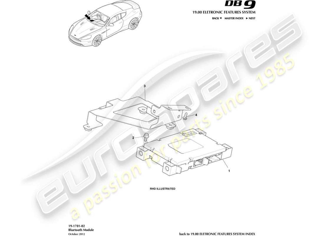 aston martin db9 (2014) diagramma delle parti del modulo bluetooth