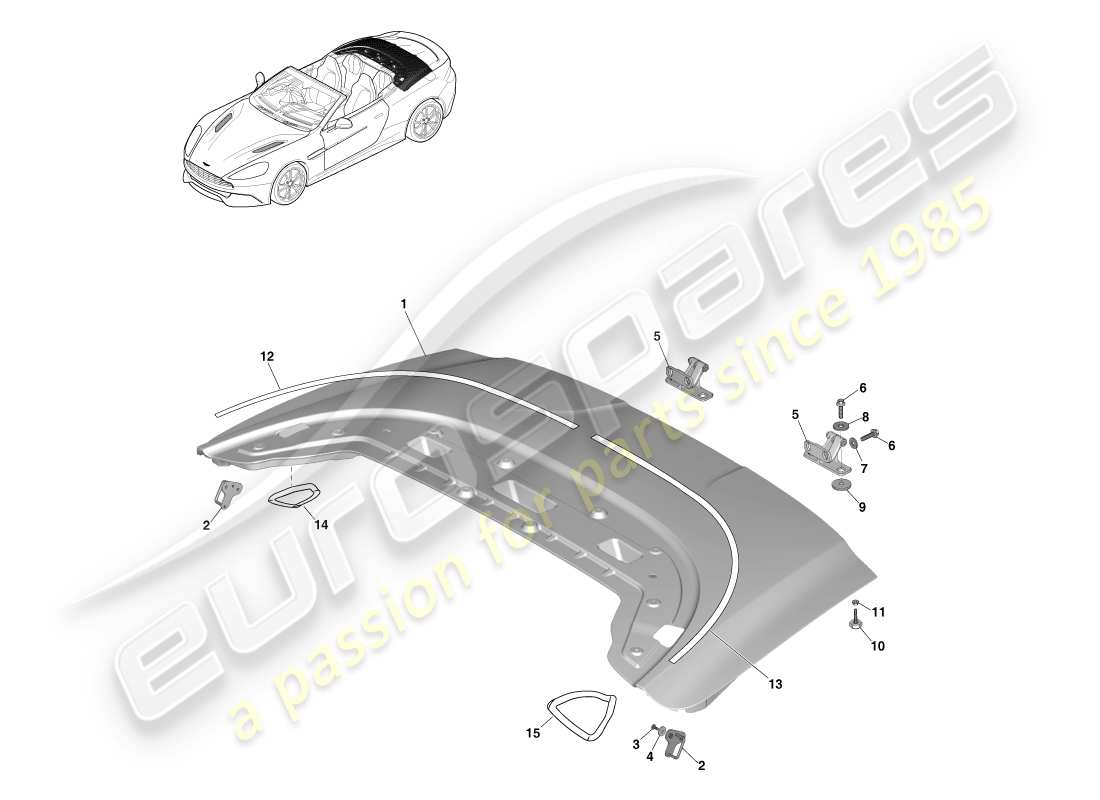 aston martin vanquish (2014) pannello di apertura del tetto diagramma delle parti