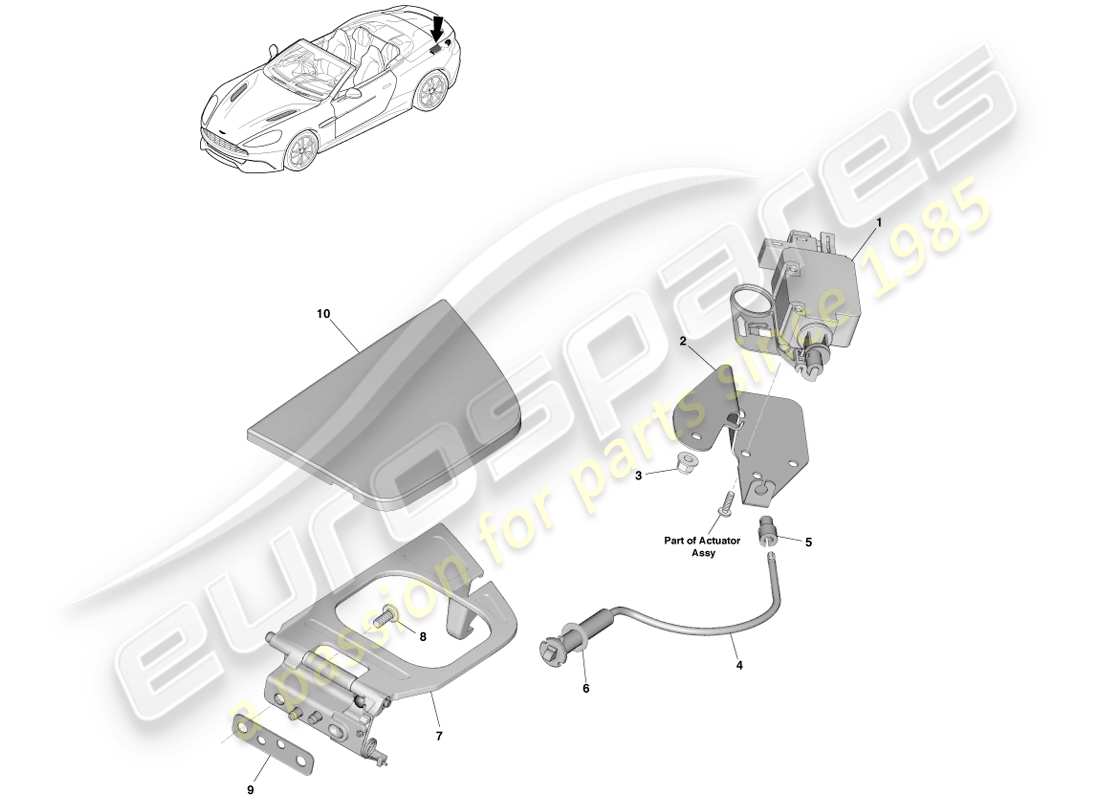 aston martin vanquish (2013) meccanismo di rifornimento carburante, volante diagramma delle parti