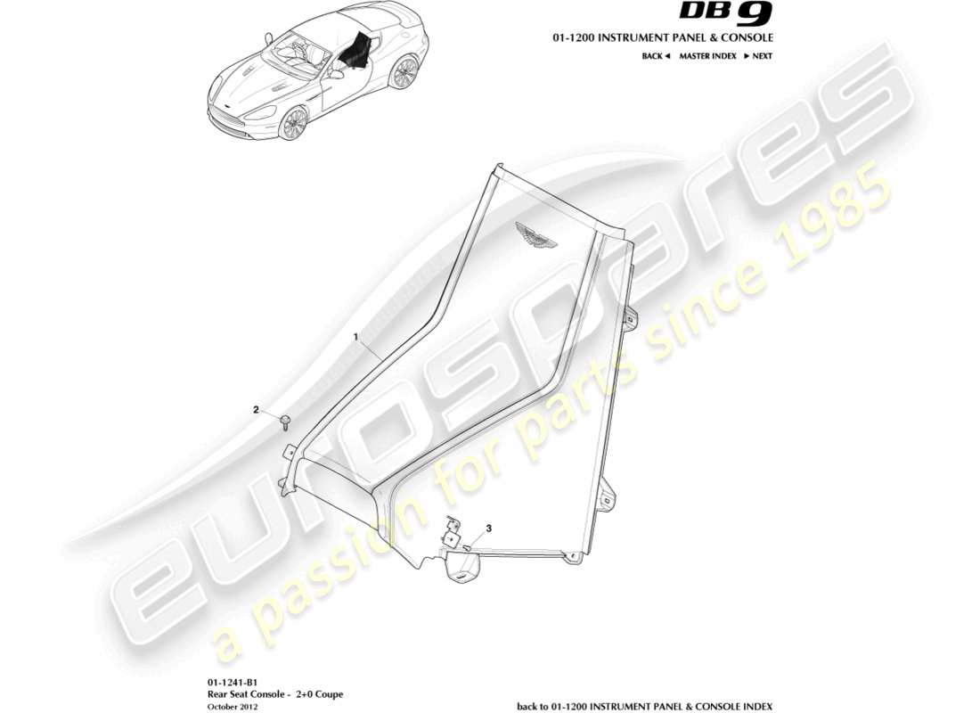 aston martin db9 (2015) console posteriore, coupé 2+0 diagramma delle parti
