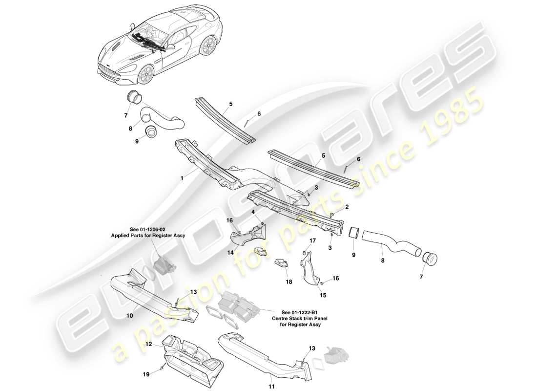aston martin vanquish (2014) componenti per la distribuzione dell'aria diagramma delle parti