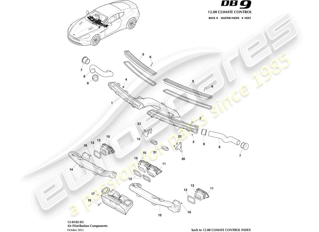 aston martin db9 (2016) componenti per la distribuzione dell'aria diagramma delle parti