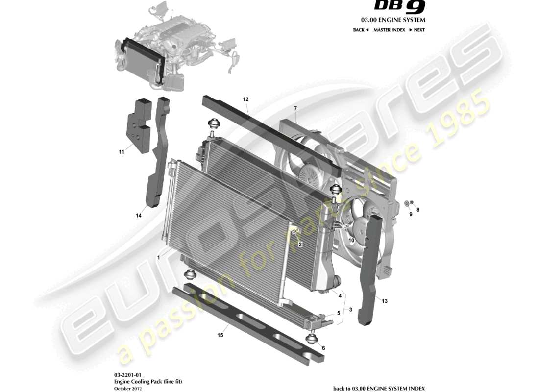 aston martin db9 (2016) raffreddamento del motore, diagramma delle parti in linea