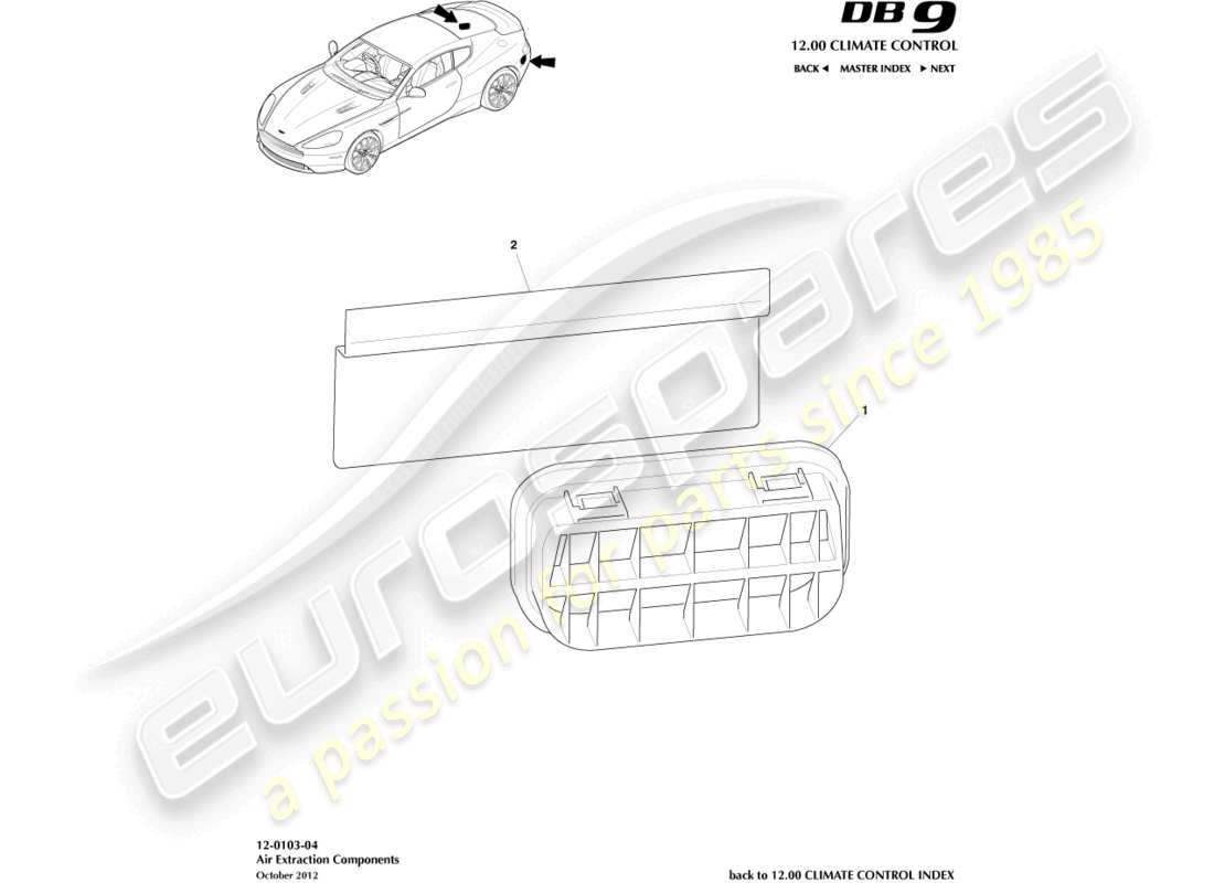 aston martin db9 (2014) diagramma delle parti dei componenti di estrazione dell'aria