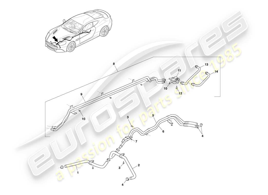 aston martin vanquish (2013) tubi del radiatore dell'olio della trasmissione diagramma delle parti