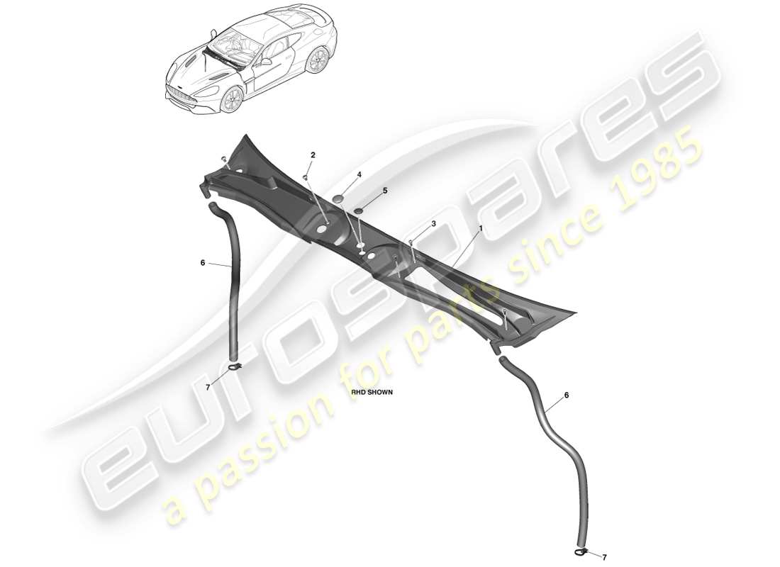 aston martin vanquish (2013) assemblaggio dello schermo a foglia diagramma delle parti