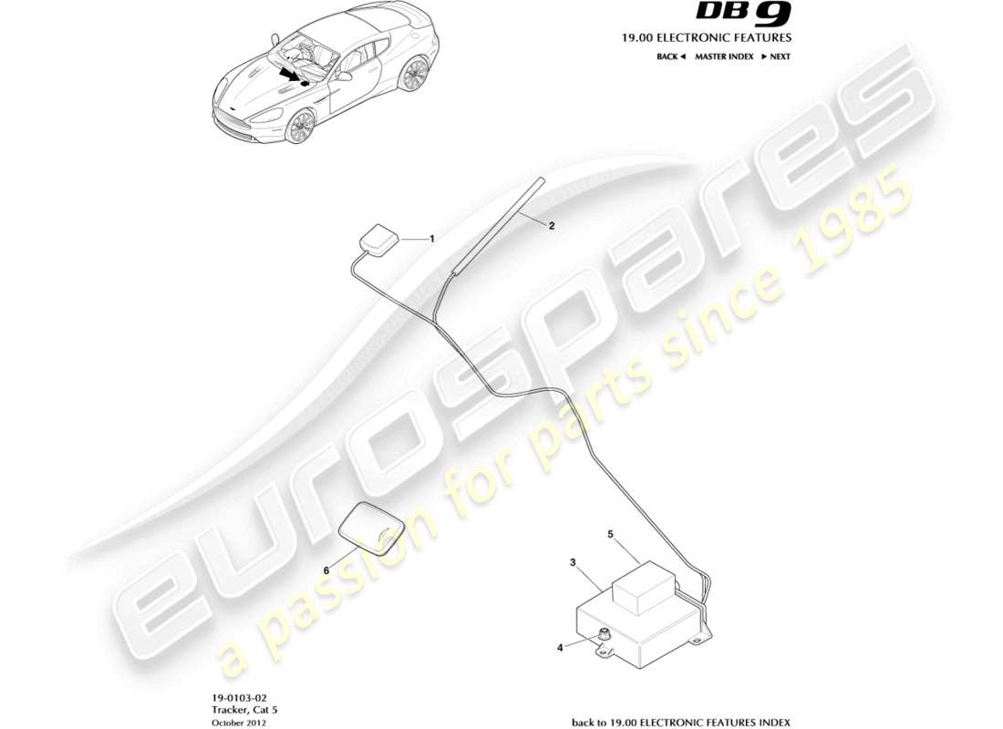 aston martin db9 (2014) diagramma delle parti del tracker cat 5