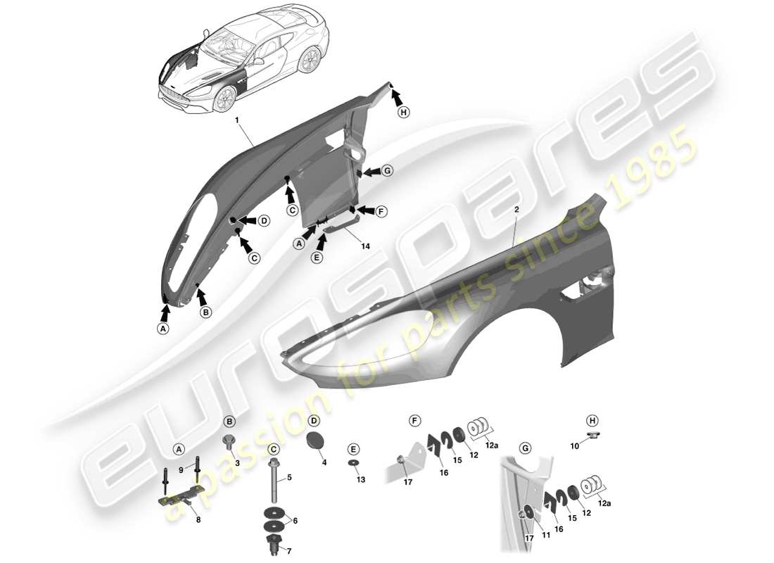 aston martin vanquish (2013) ali anteriori diagramma delle parti