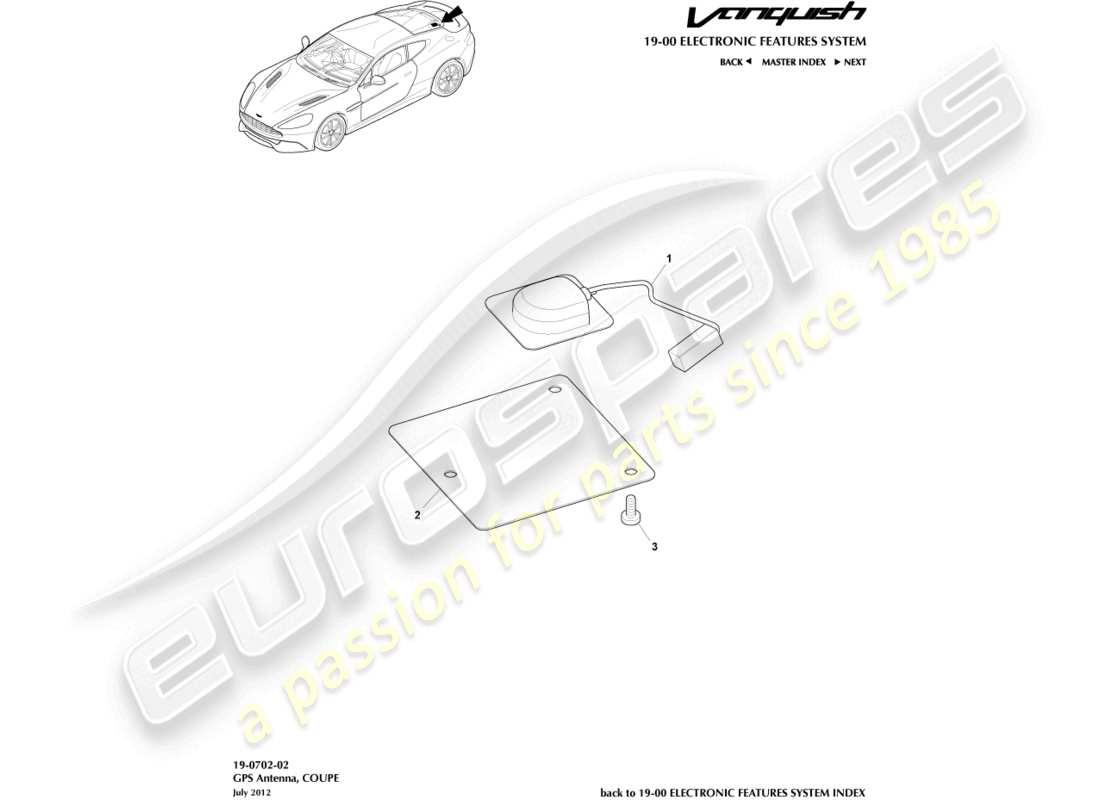 aston martin vanquish (2017) antenna gps, coupé diagramma delle parti