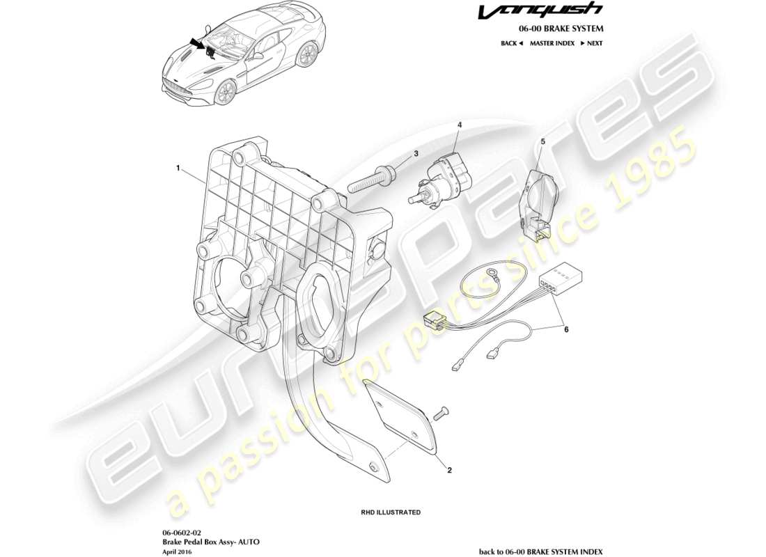 aston martin vanquish (2017) schema delle parti del gruppo attuatore del freno