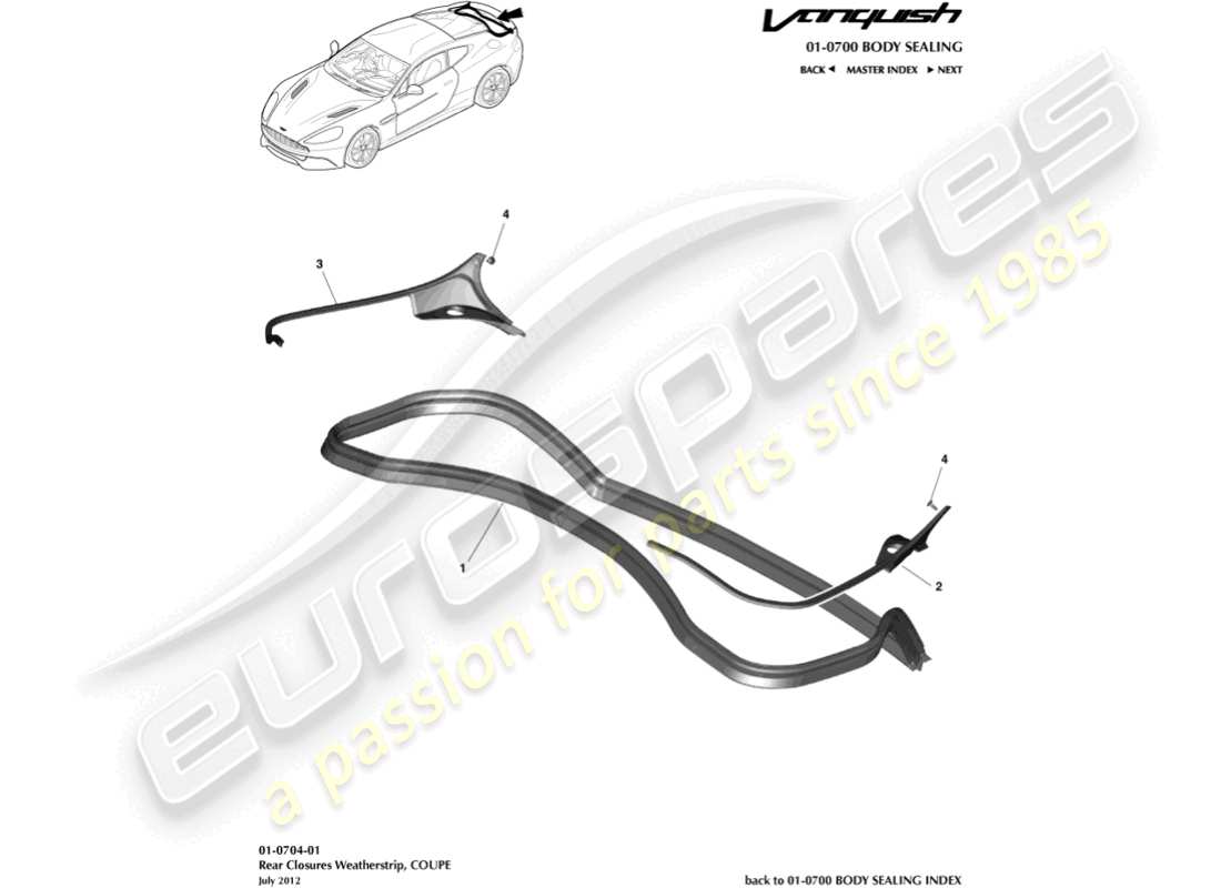 aston martin vanquish (2017) guarnizione di chiusura posteriore, diagramma della parte coupé