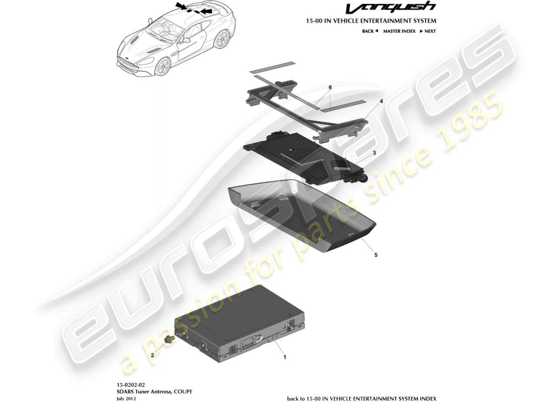 aston martin vanquish (2015) sintonizzatore sdars, coupé diagramma delle parti