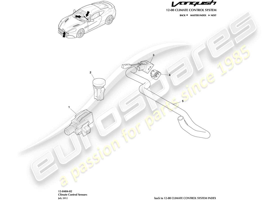 aston martin vanquish (2017) sensori diagramma delle parti