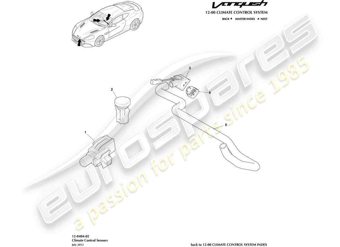 aston martin vanquish (2017) diagramma delle parti dei sensori