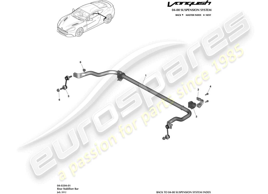 aston martin vanquish (2018) barra stabilizzatrice posteriore diagramma delle parti