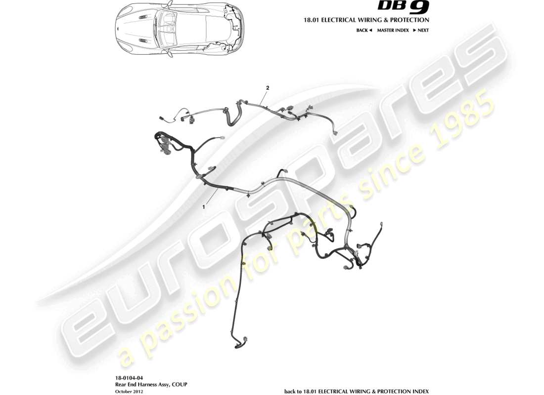 aston martin db9 (2017) cablaggio della parte posteriore, coupé diagramma delle parti
