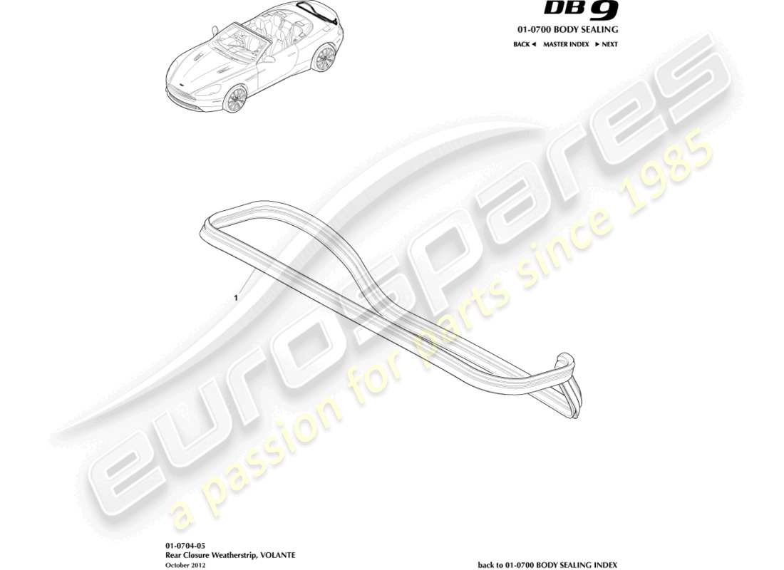 aston martin db9 (2016) guarnizione di chiusura posteriore, diagramma delle parti volante