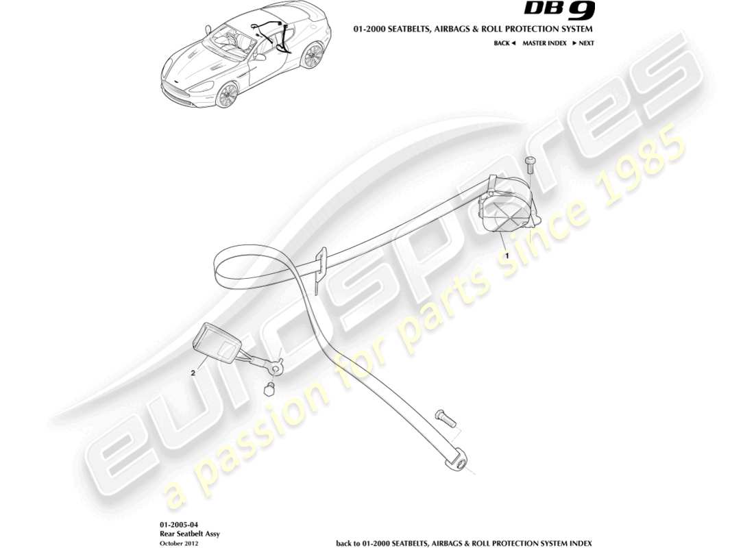 aston martin db9 (2016) diagramma delle parti delle cinture di sicurezza posteriori