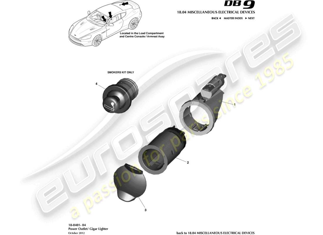 aston martin db9 (2014) diagramma delle parti della presa di alimentazione