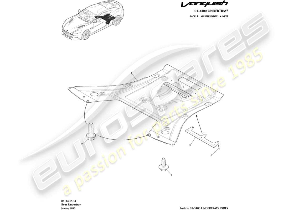 aston martin vanquish (2016) sottoscocca posteriore, coupé diagramma delle parti