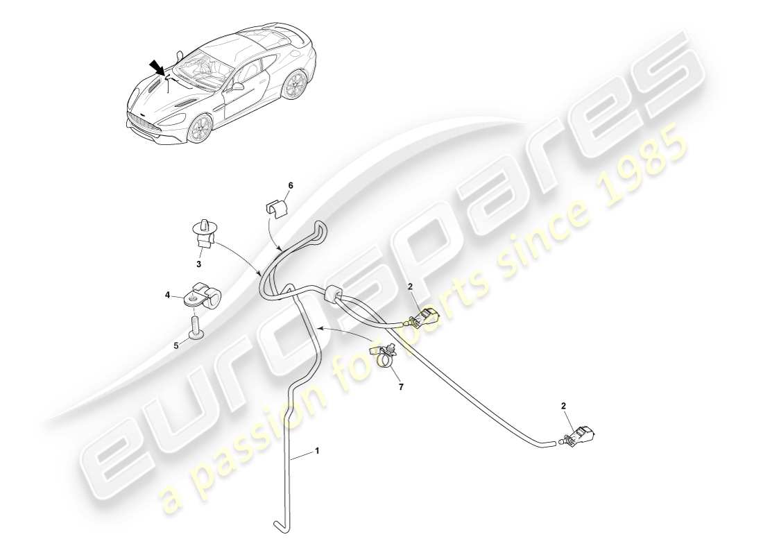 aston martin vanquish (2014) lavaggio del parabrezza diagramma delle parti
