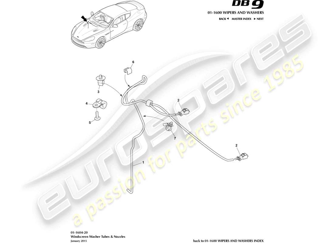 aston martin db9 (2016) schema delle parti per il lavaggio del parabrezza