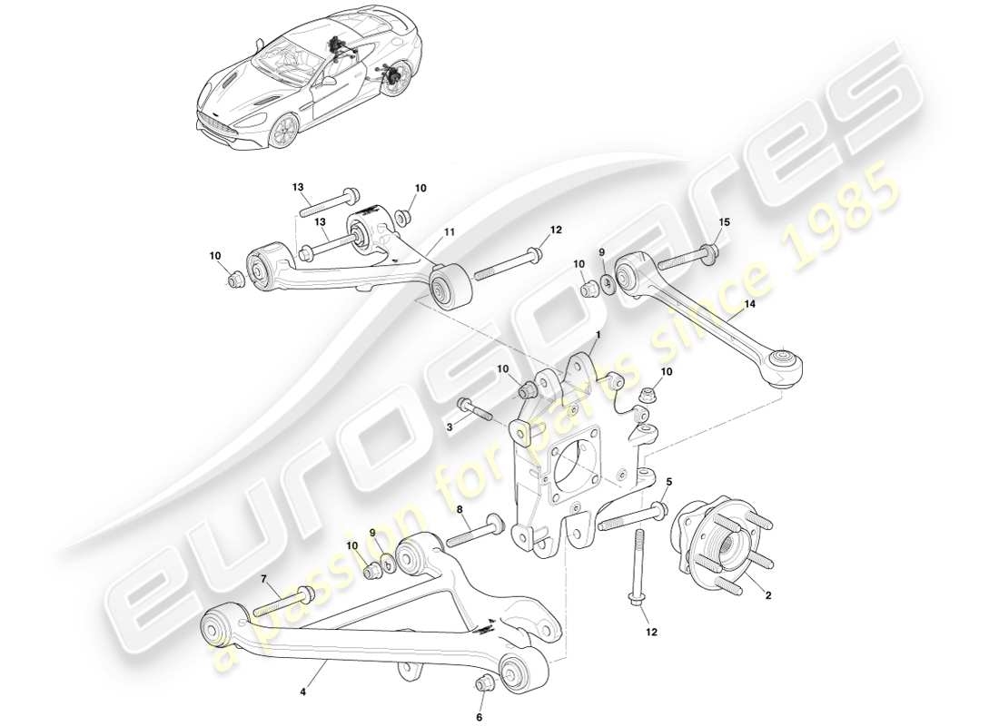 aston martin vanquish (2014) gruppo sospensione posteriore diagramma delle parti