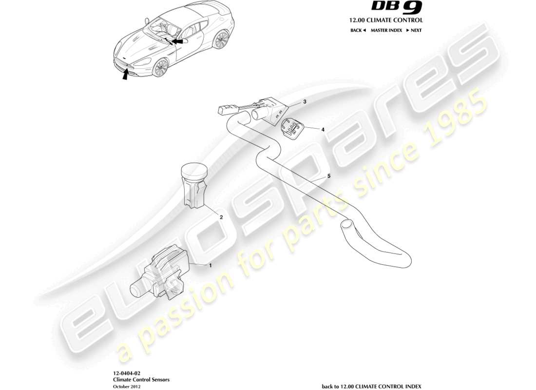 aston martin db9 (2013) sensori diagramma delle parti