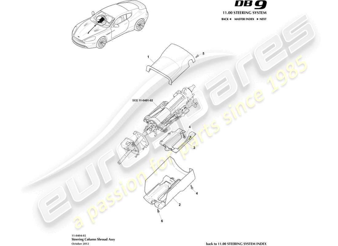 aston martin db9 (2014) diagramma della parte della copertura della colonna