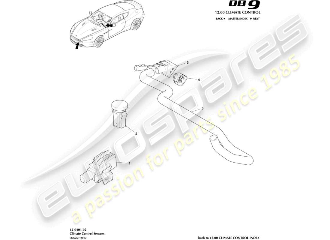 aston martin db9 (2014) diagramma delle parti dei sensori