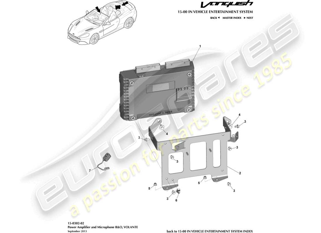 aston martin vanquish (2017) amplificatori, b&o, diagramma delle parti volante