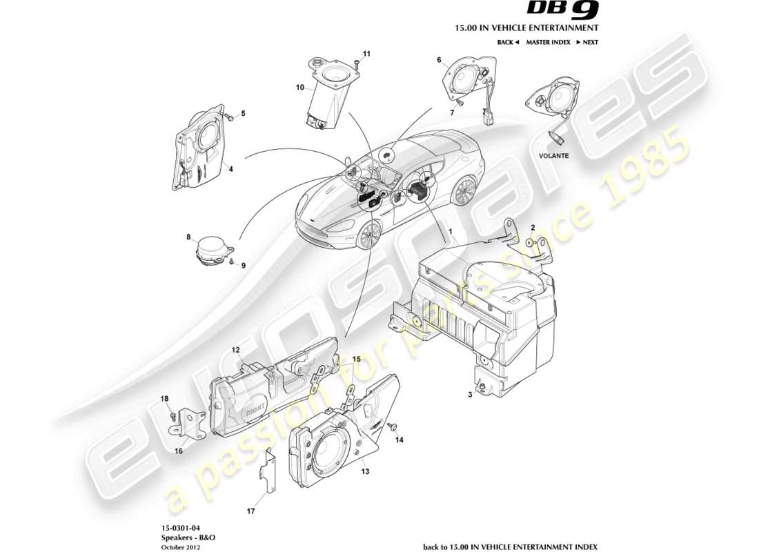 aston martin db9 (2016) altoparlanti, diagramma delle parti b&o