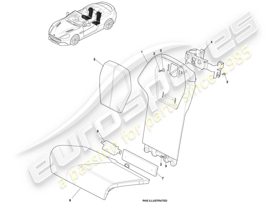 aston martin vanquish (2014) sedili posteriori, schema delle parti del volante