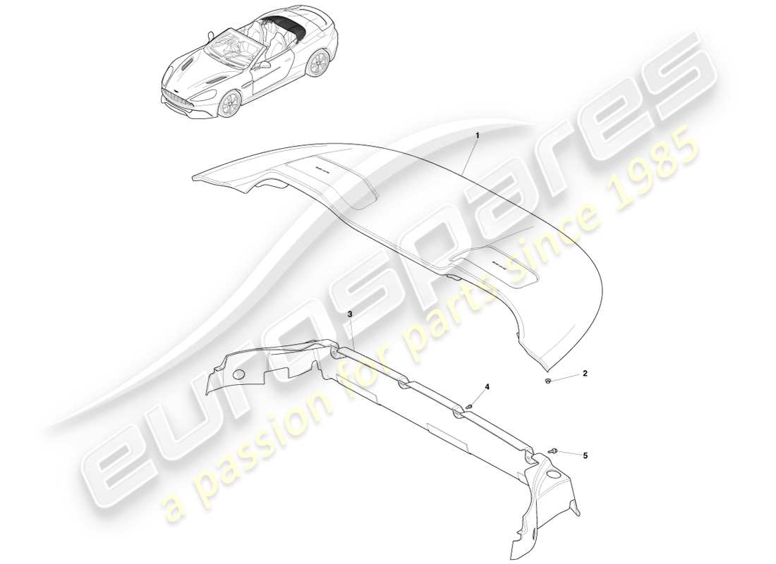 aston martin vanquish (2013) rivestimento apribile del tetto, volante diagramma delle parti