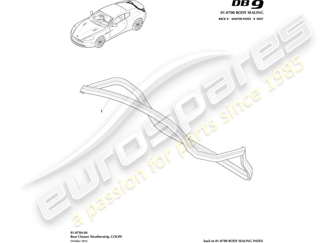 aston martin db9 (2015) guarnizione di chiusura posteriore, coupé diagramma delle parti