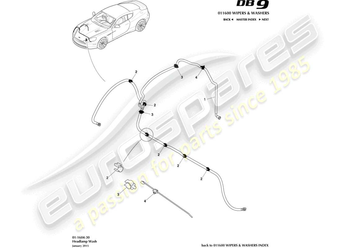 aston martin db9 (2016) diagramma delle parti del lavaggio dei fari