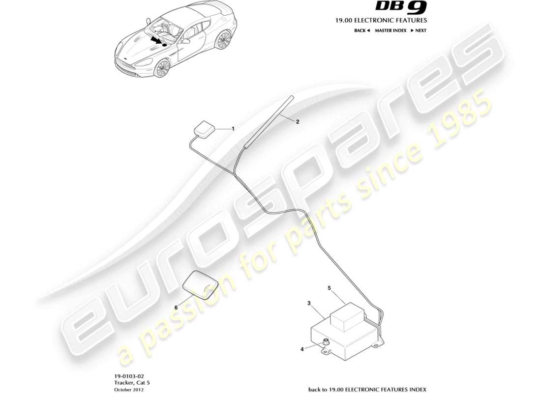 aston martin db9 (2017) localizzatore cat 5 diagramma delle parti