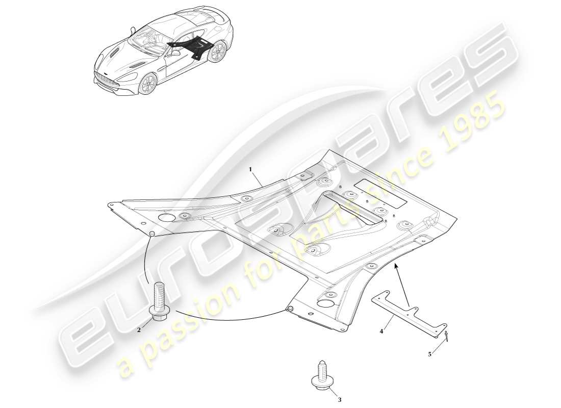 aston martin vanquish (2014) sottocodone posteriore, schema delle parti coupé