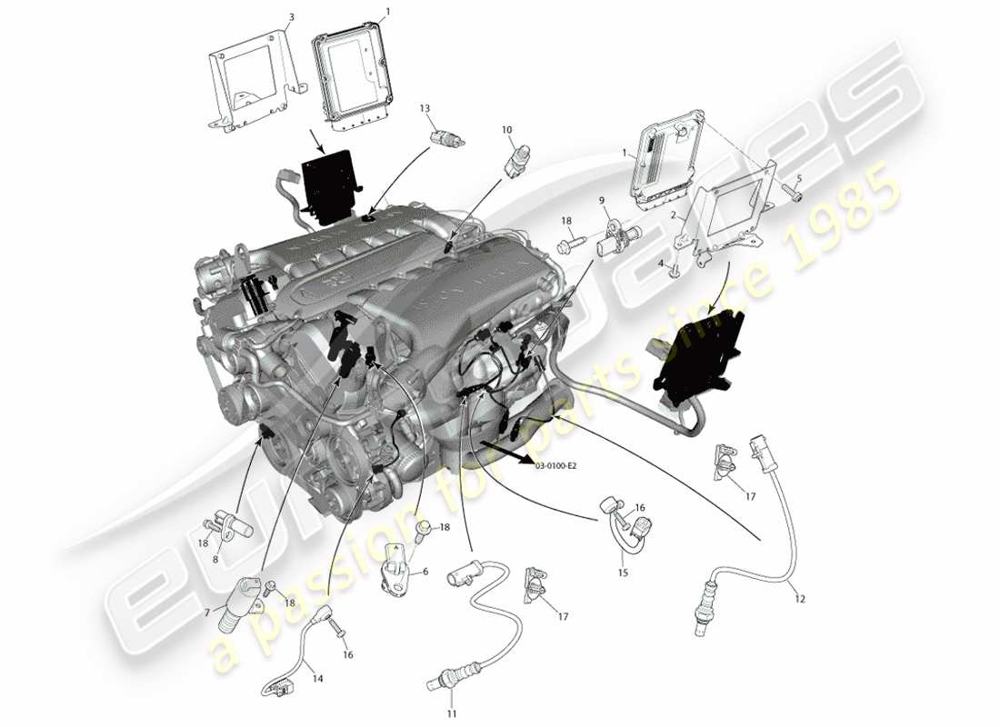 aston martin vanquish (2014) controllo elettronico del motore, bosch diagramma delle parti