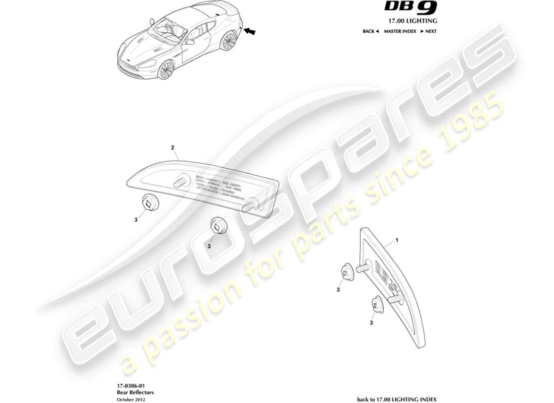 aston martin db9 (2014) diagramma delle parti dei catarifrangenti posteriori