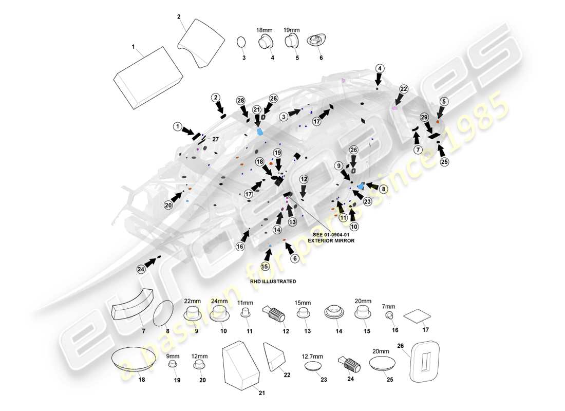 aston martin vanquish (2013) sigillatura statica diagramma delle parti