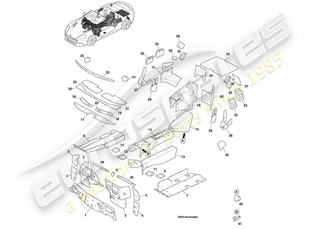 aston martin vanquish (2013) pastiglie nvh, volante diagramma delle parti