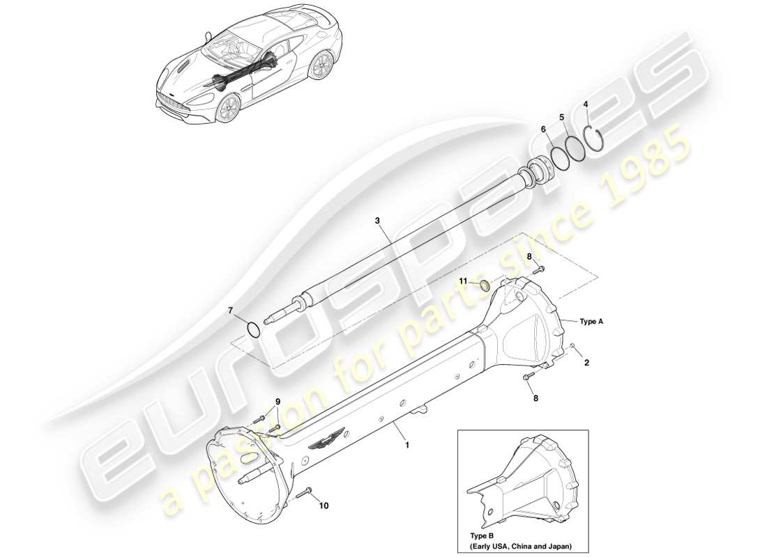 aston martin vanquish (2013) gruppo tubo di torsione, 6 vel diagramma delle parti