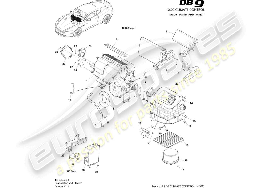 aston martin db9 (2014) diagramma delle parti dell'unità hvac